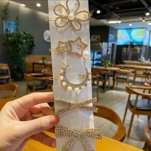 Bow Tie 5 Set Geometric Alloy Sequins Rhinestones Hair Clip